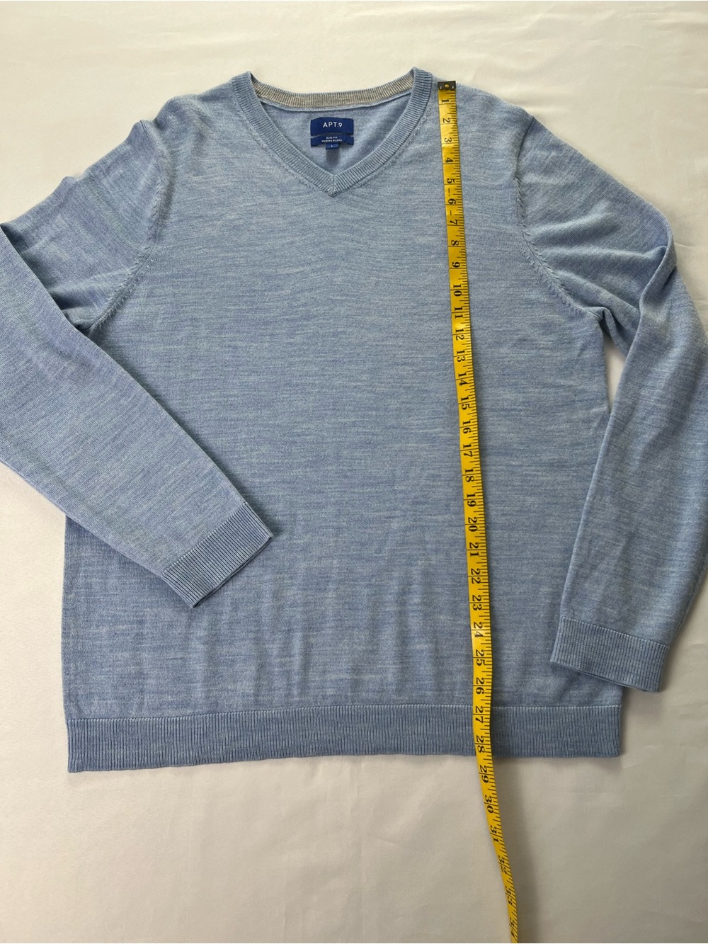 Apt 9 Light Blue Merino Wool Blend V-neck Slim Fit Summer Fall Vacation Sweater - Picture 7 of 9
